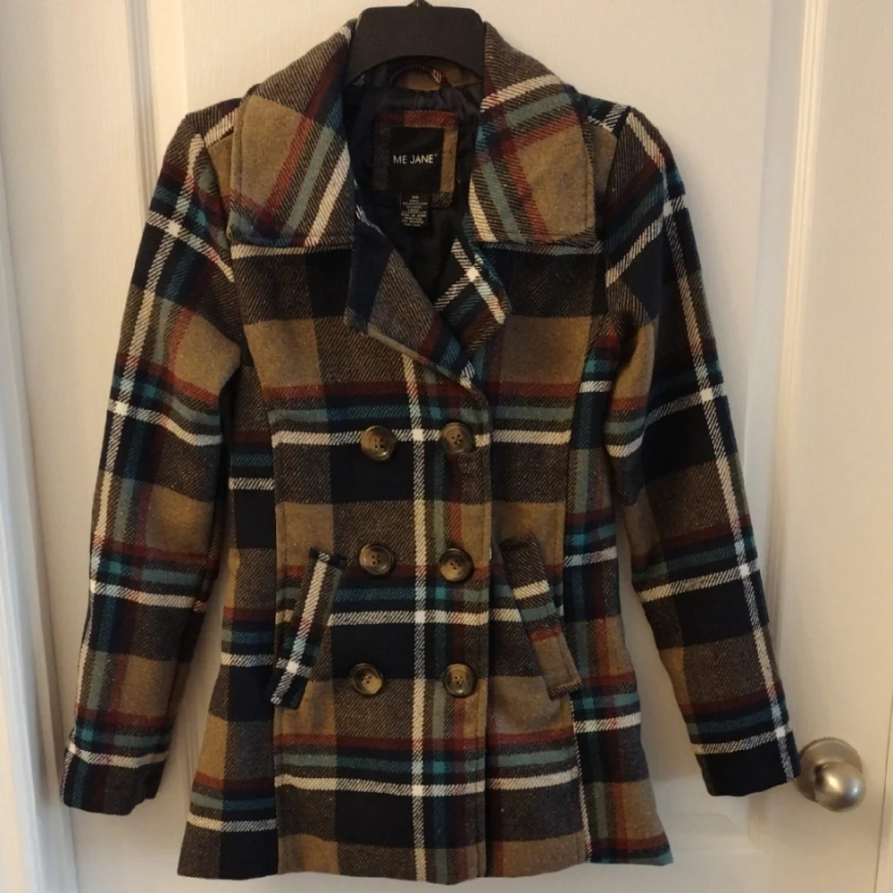 Me Jane Women's Plaid Peacoat Multi Color, Size XS - Picture 2 of 15
